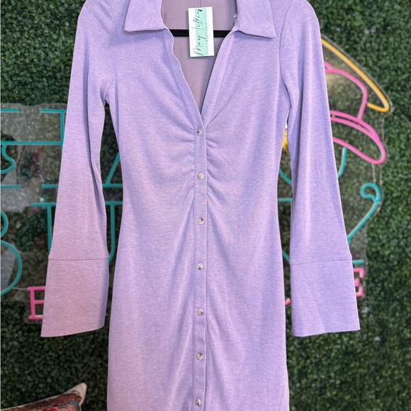 LE LIS Lavender Button-Down Dress Long Sleeve with Collar S NWT - Picture 1 of 1